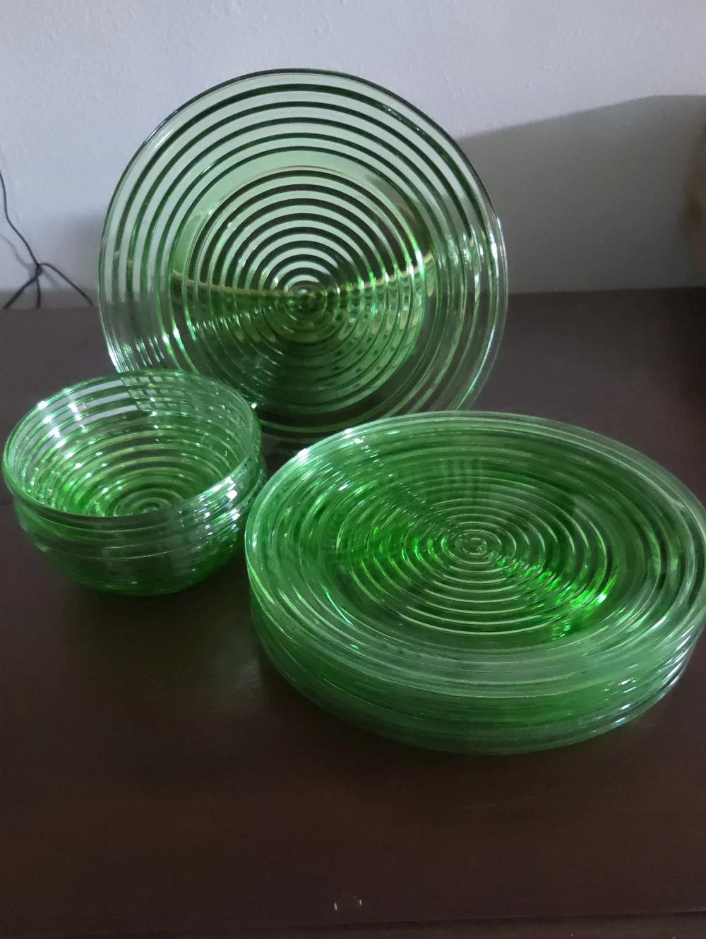 Vintage Anchor Hocking Green Glass Set - Park Avenue / Manhattan Pattern
